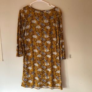 3/4 length mustard dress with flower details